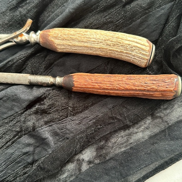 Antique bone handles carving set with sharpener. - Picture 7 of 7